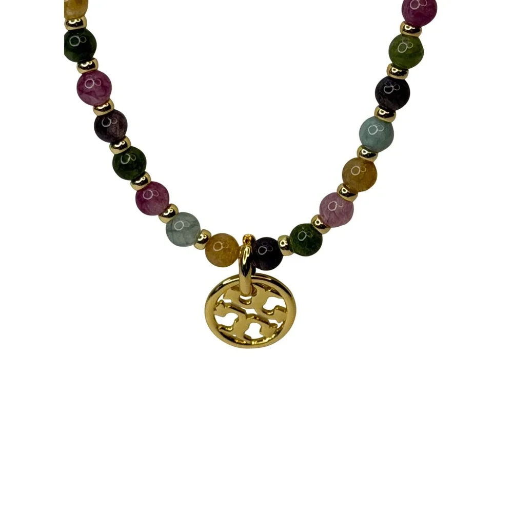 Tory Burch Miller Mixed-Materials Pearl and Multi-Stone Beaded Necklace Gold NWT